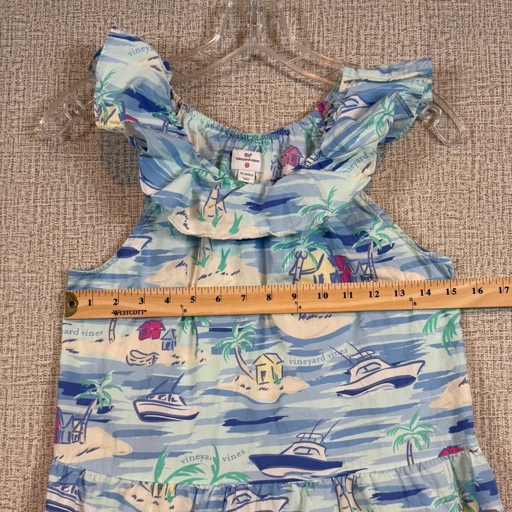 Vineyard Vines‎ Target Girls XL 14/16 Blue Nautical Tropical Tiered Ruffle Dress - Picture 7 of 8